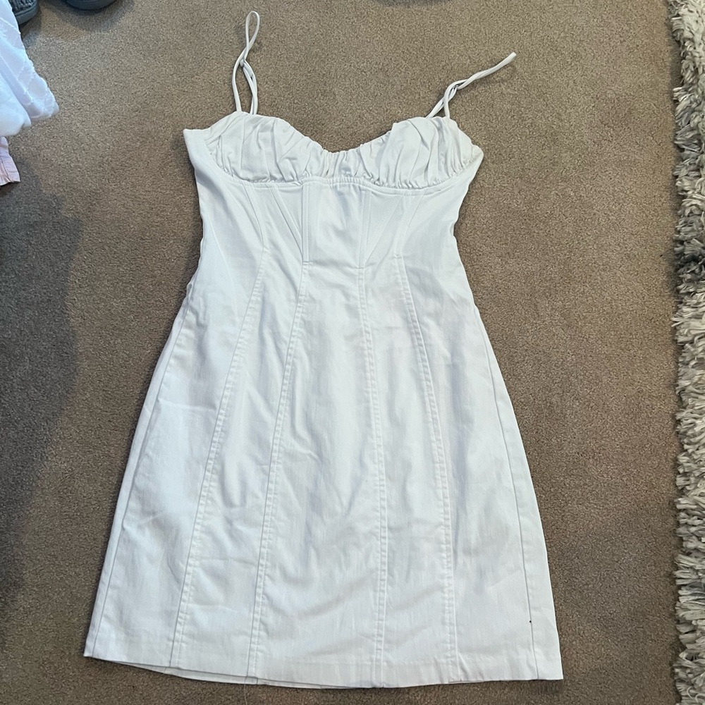 Zara White Strapless Bustier Mini Dress with Thin Straps